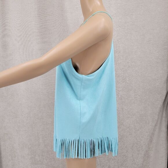 She + Sky Blue Sueded Fabric Fringe Tank Top Boho Western NEW Women's Large - Picture 3 of 7